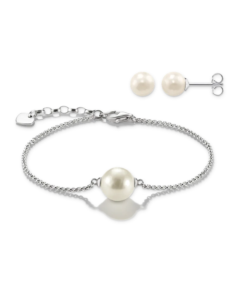 Thomas Sabo Herren Schmuck-Set Ohrstecker & Armband Perle weiß Silber 