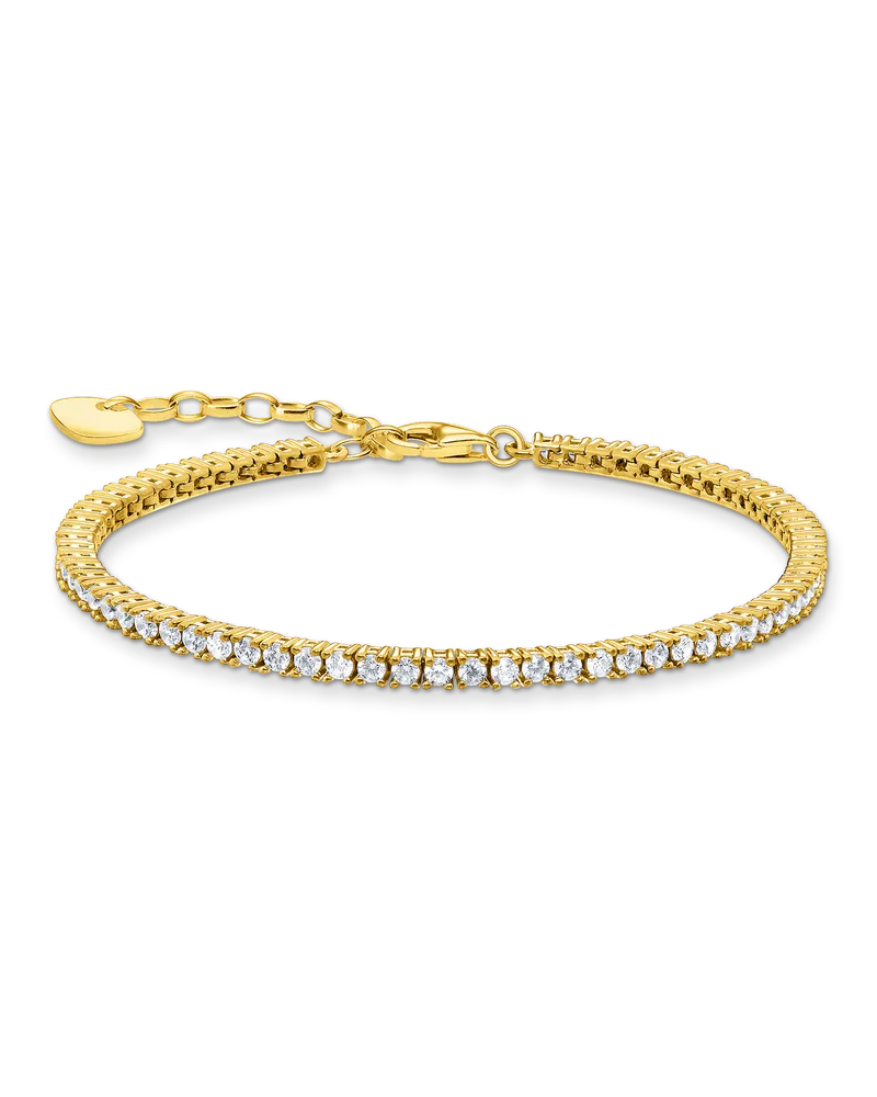 Thomas Sabo Damen Tennisarmband mit weißen Steinen vergoldet, Sterlingsilber Gelbgold vergoldet Gelbgoldfarben