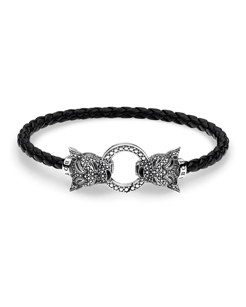 Thomas Sabo Herren Lederarmband Black Cat, Sterlingsilber | Leder Schwarz