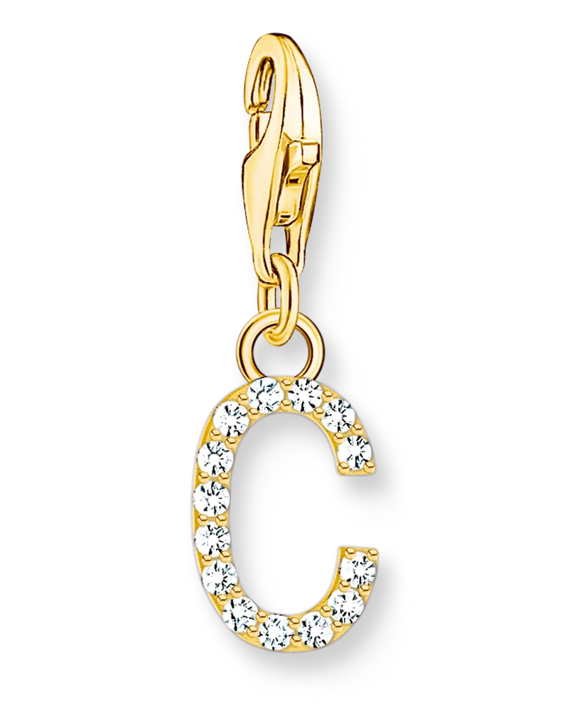 Thomas Sabo Damen Charm-Anhänger Buchstabe C mit weißen Steinen vergoldet, Sterlingsilber Gelbgold vergoldet, Charm Club Collection Gelbgoldfarben