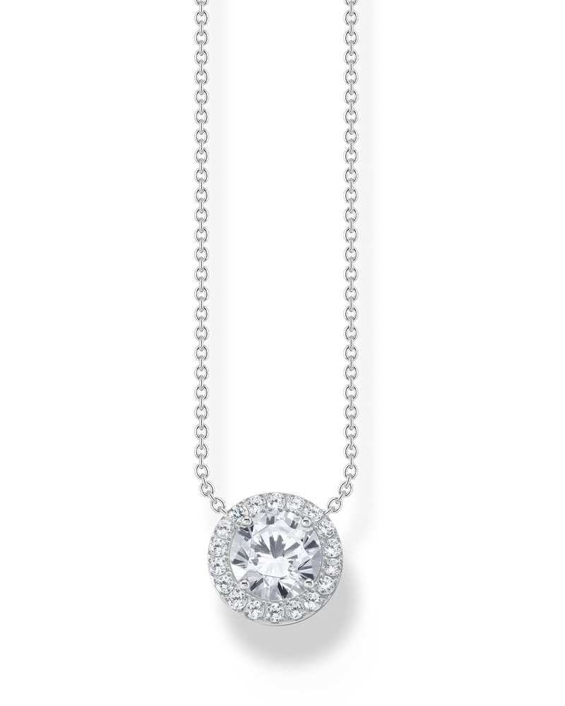 Thomas Sabo Damen Kette mit Halo-Anhänger und weißen Steinen Silber, Sterlingsilber Silberfarben