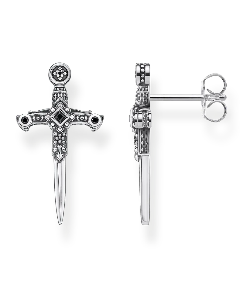 Thomas Sabo Herren Ohrstecker Schwerter, Sterlingsilber Schwarz