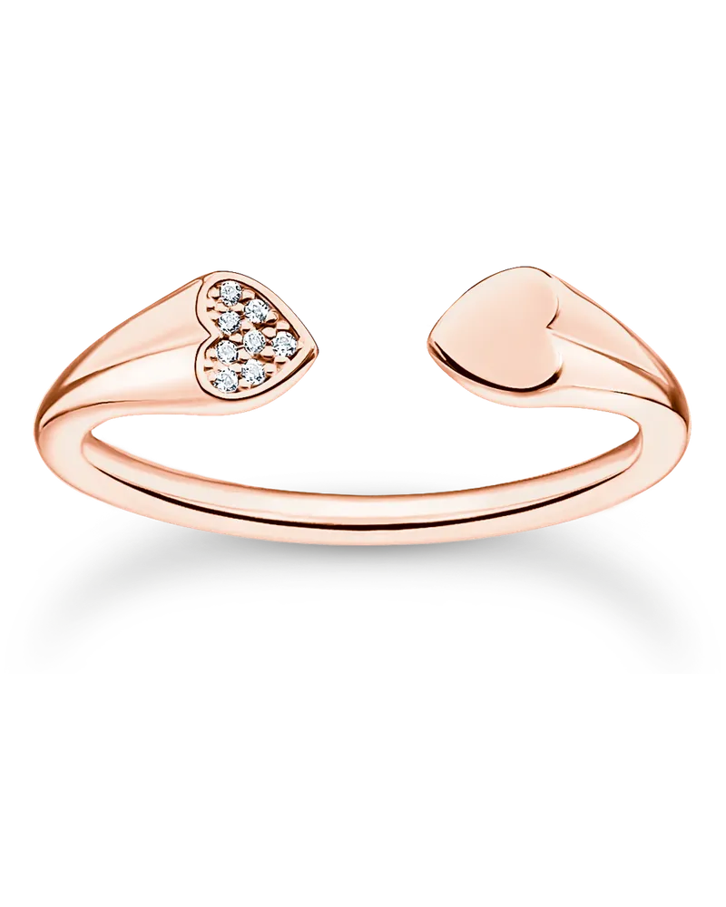 Thomas Sabo Damen Ring mit Herzen roségold, Sterlingsilber Roségold vergoldet, Charming Collection Roségoldfarben