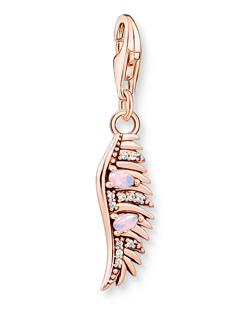 Thomas Sabo Damen Charm-Anhänger Phönix Feder mit rosa Steinen roségold, 925 Sterlingsilber vergoldet Roségold/ Glas-Keramik Stein, Charm Club Collection Pink