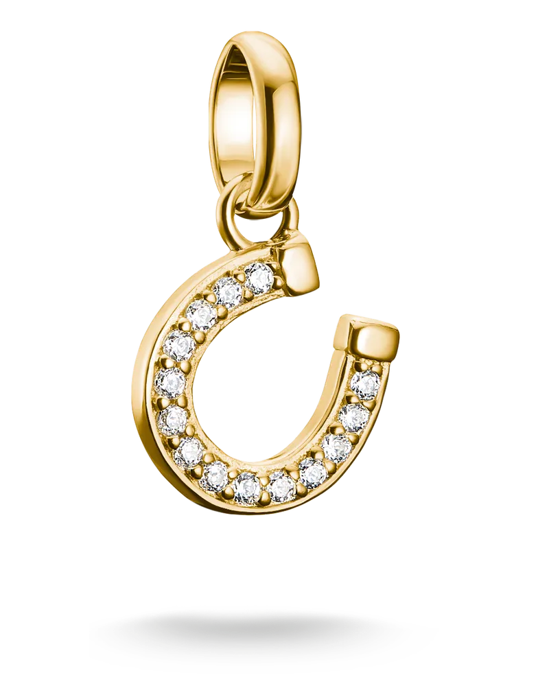 Thomas Sabo Damen Charm-Anhänger Hufeisen mit Steinen Connect vergoldet, Sterlingsilber Gelbgold vergoldet Gelbgoldfarben