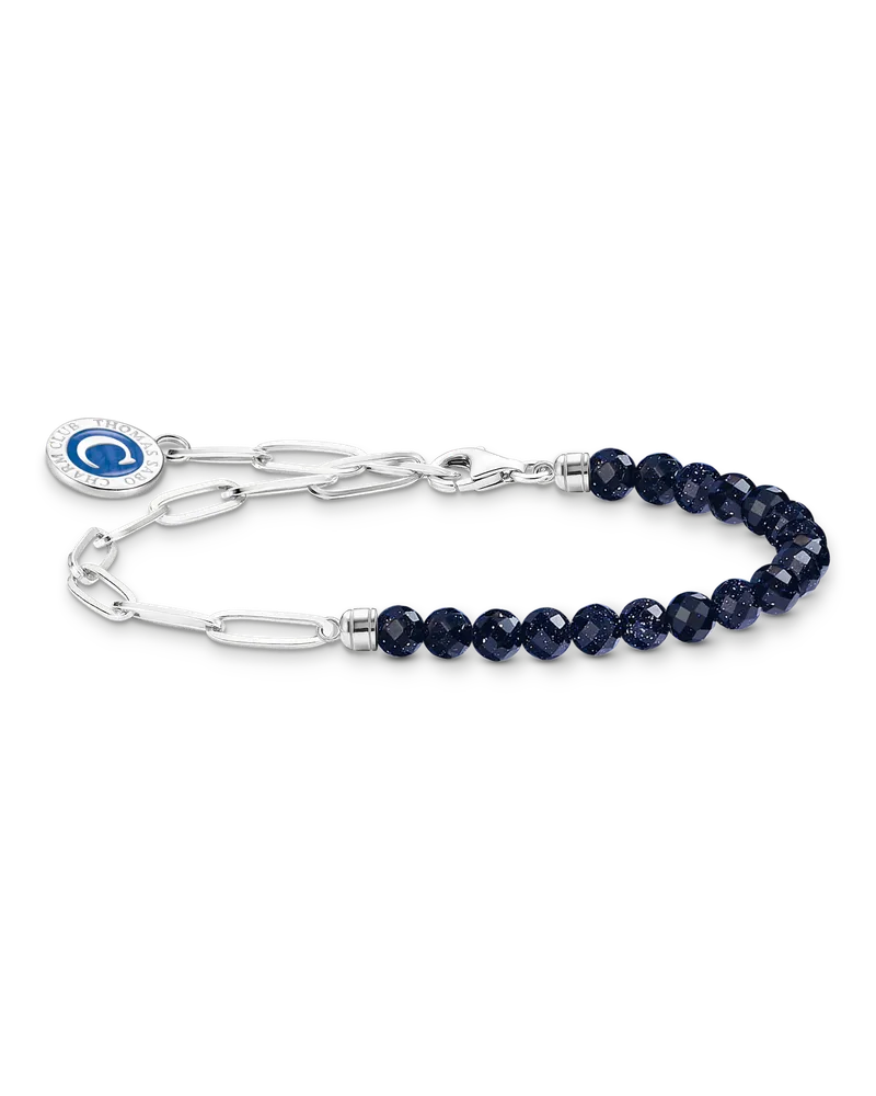 Thomas Sabo Damen Charm-Armband mit dunkelblauen Beads und Coin Silber, Sterlingsilber, Charm Club Collection Dunkelblau