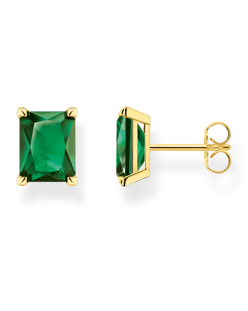 Thomas Sabo Damen Ohrstecker mit grünem Stein vergoldet, 925 Sterlingsilber, vergoldet Gelbgold/ Glas-Keramik Stein Gelbgoldfarben