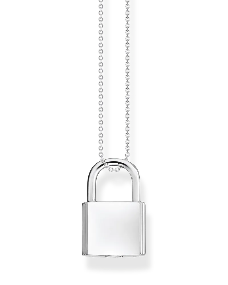 Thomas Sabo Herren Kette Schloss silber mit Gravur, Sterlingsilber Silberfarben
