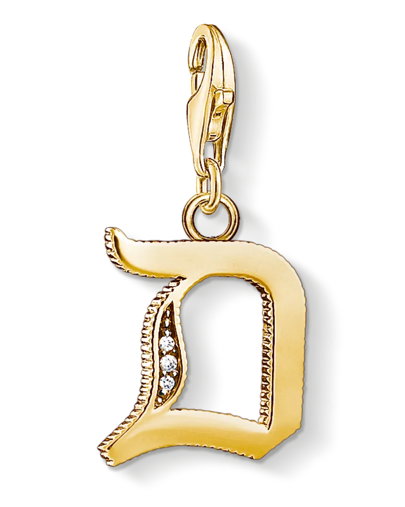 Thomas Sabo Herren Charm-Anhänger Buchstabe D gold, Sterlingsilber Gelbgold vergoldet, Charm Club Collection Gelbgoldfarben