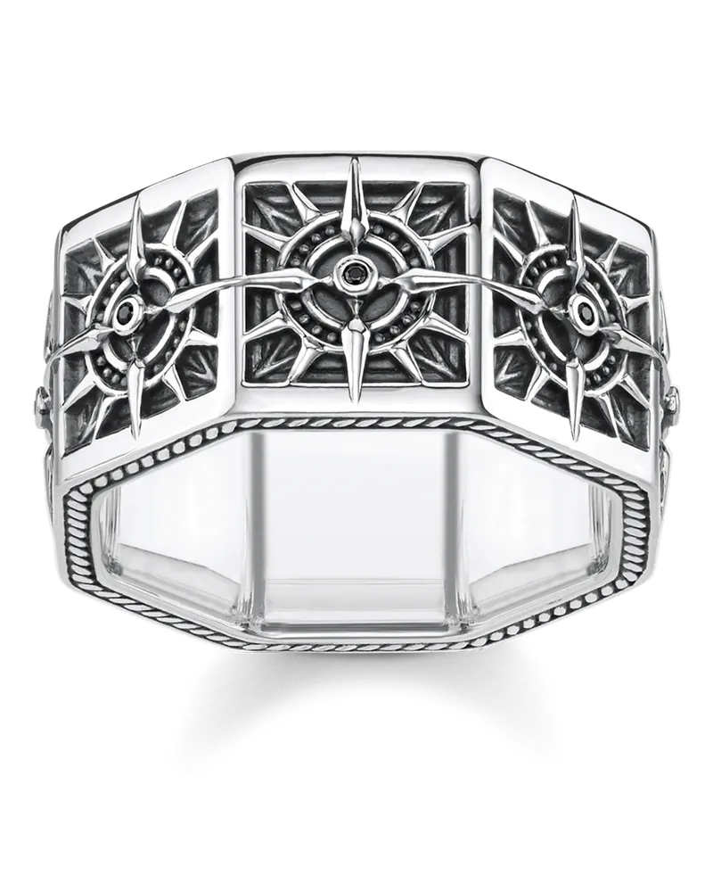 Thomas Sabo Herren Ring Kompass eckig schwarz, Sterlingsilber Schwarz