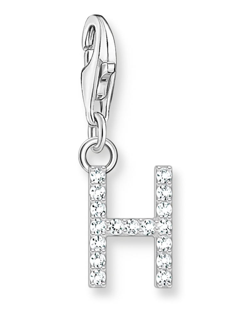 Thomas Sabo Damen Charm-Anhänger Buchstabe H mit weißen Steinen Silber, Sterlingsilber, Charm Club Collection Silberfarben