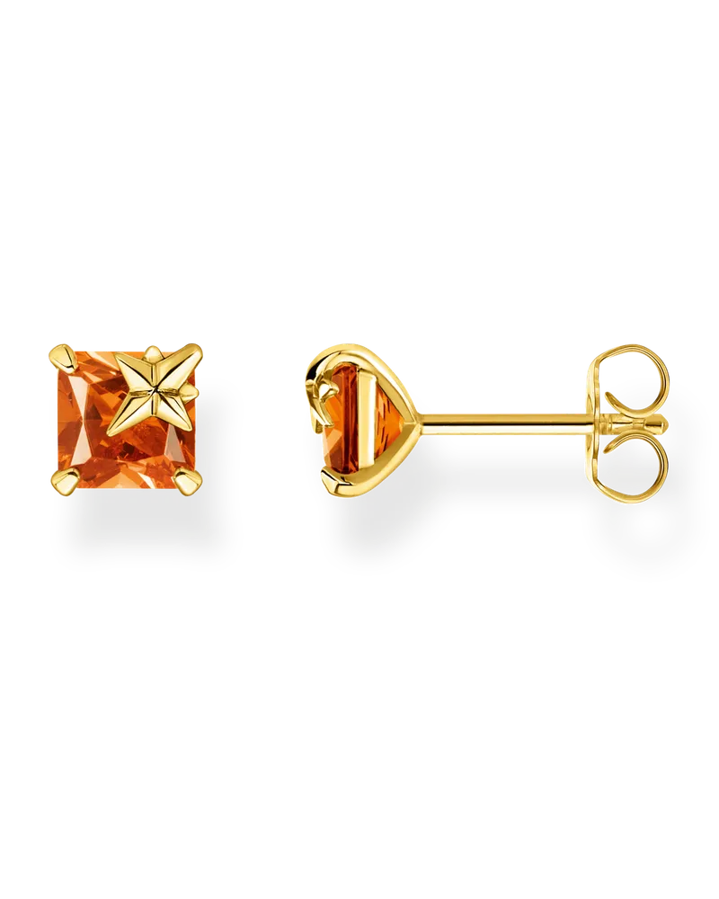 Thomas Sabo Damen Ohrstecker mit orangenem Stein und Stern vergoldet, 925 Sterlingsilber, vergoldet Gelbgold/ Glas-Keramik Stein Gelbgoldfarben