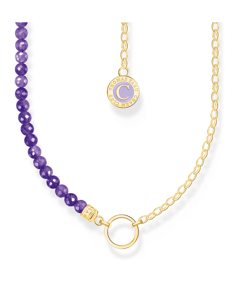 Thomas Sabo Damen Charm-Kette mit Gliedern und imitiertem Amethyst vergoldet, Sterlingsilber Gelbgold vergoldet, Charm Club Collection Gelbgoldfarben