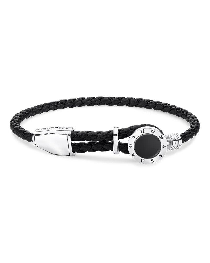 Thomas Sabo Herren Lederarmband Coin schwarz, Sterlingsilber geschwärzt Schwarz