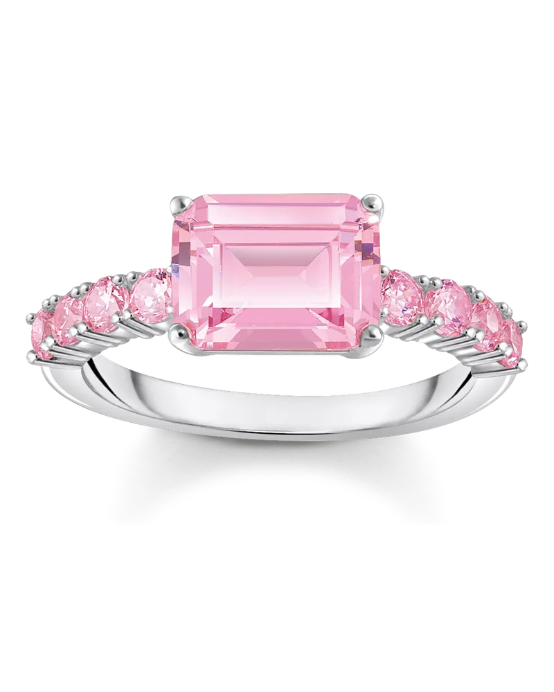 Thomas Sabo Damen Solitärring mit pinkfarbenen Steinen Silber, Sterlingsilber Pink