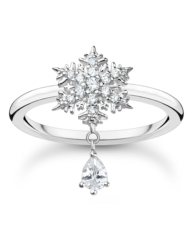 Thomas Sabo Damen Ring Schneeflocke mit weißen Steinen silber, Sterlingsilber, Charming Collection Silberfarben