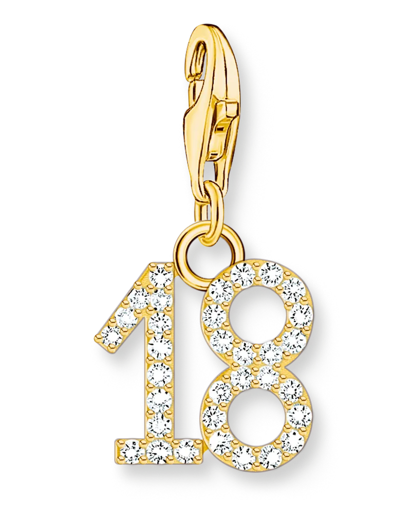 Thomas Sabo Damen Charm-Anhänger Zahl 18 mit weißen Steinen vergoldet, Sterlingsilber Gelbgold vergoldet, Charm Club Collection Gelbgoldfarben