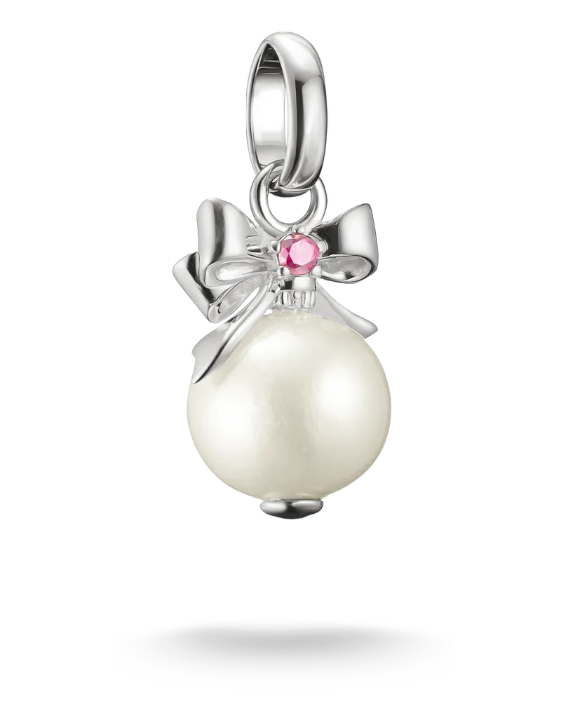 Thomas Sabo Damen Charm-Anhänger Perle mit Schleife Connect Silber, Sterlingsilber, Charm Club Collection Pink