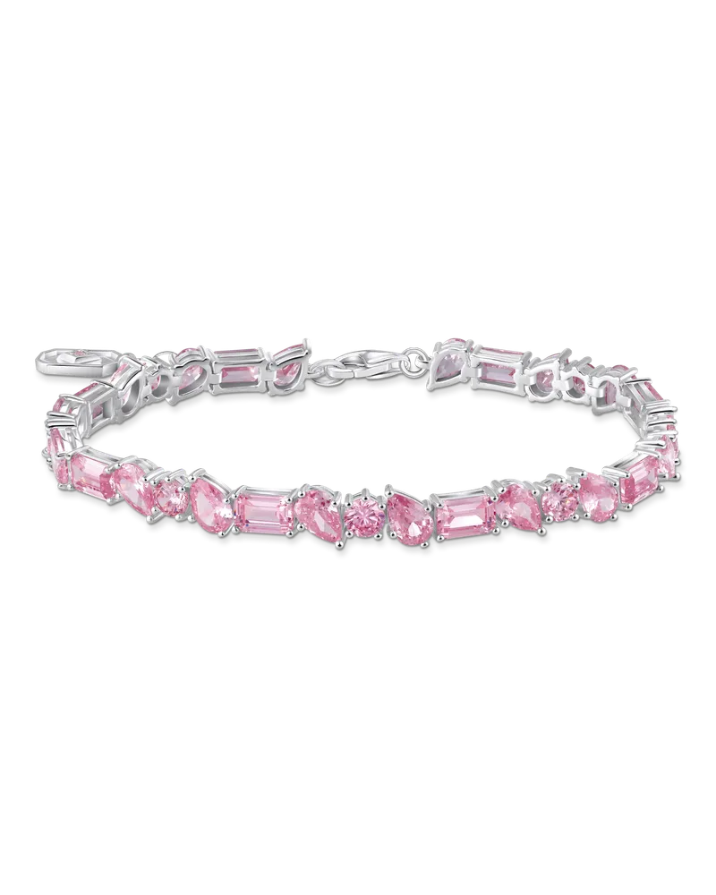 Thomas Sabo Damen Tennisarmband mit 31 pinkfarbenen Steinen Silber, Sterlingsilber Pink