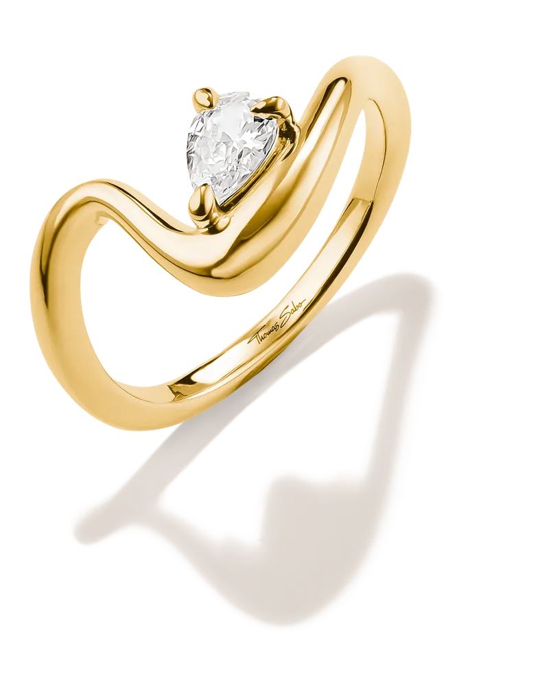 Thomas Sabo Damen Ring mit weißem Zirkonia in Tropfenform, M01 Gelbgoldfarben