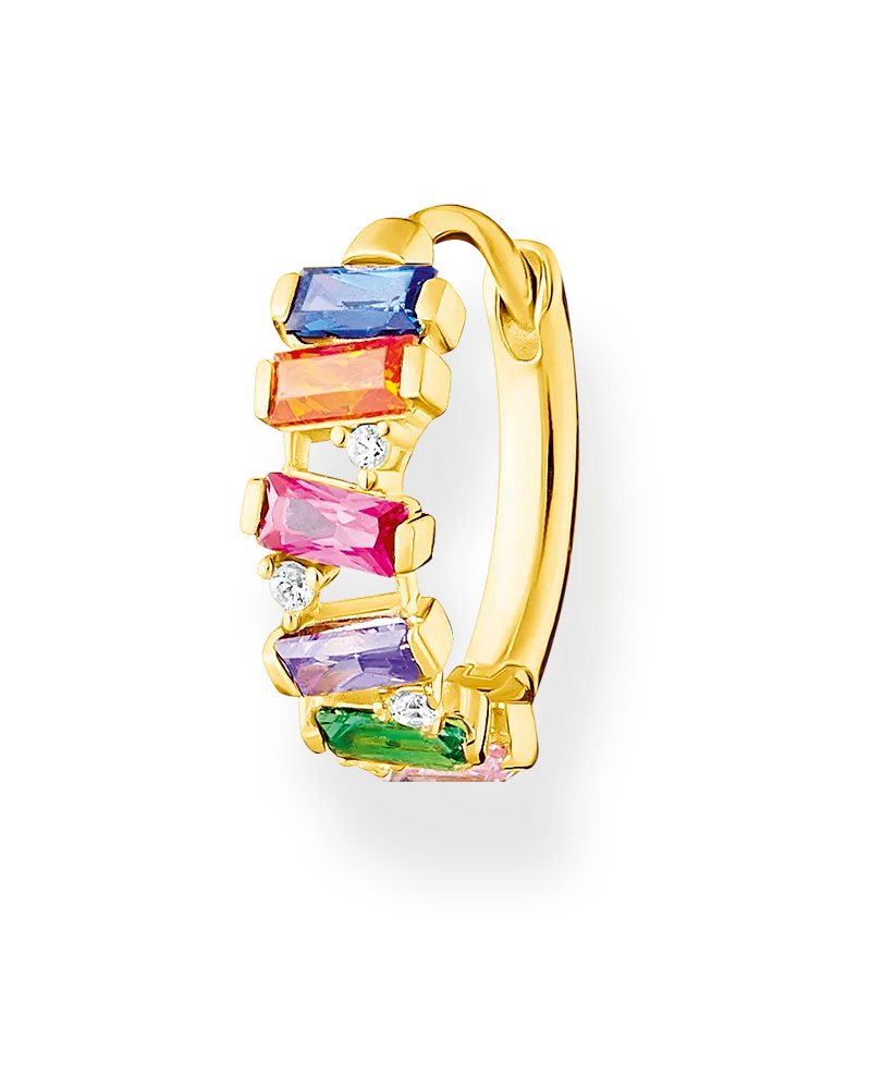 Thomas Sabo Damen Einzel Creole bunte Steine gold, 925 Sterlingsilber vergoldet Gelbgold/ Glas-Keramik Stein/ synthetischer Korund/ Zirkonia, Charming Collection Blau