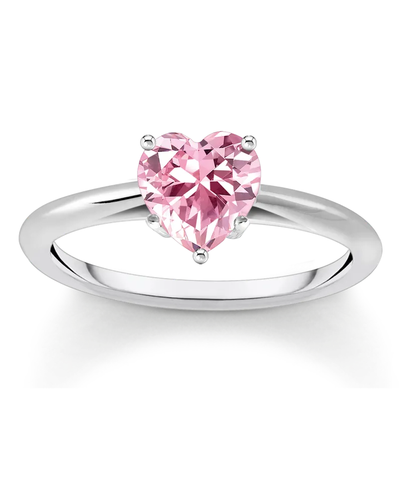 Thomas Sabo Damen Ring mit pinkfarbenem Stein in Herzform Silber, Sterlingsilber Pink