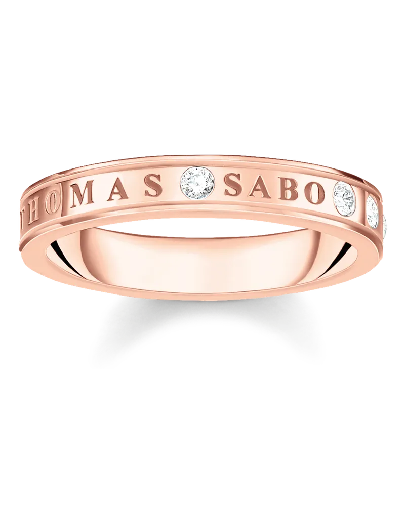 Thomas Sabo Damen Ring mit weißen Steinen rosévergoldet, Sterlingsilber Roségold vergoldet Roségoldfarben