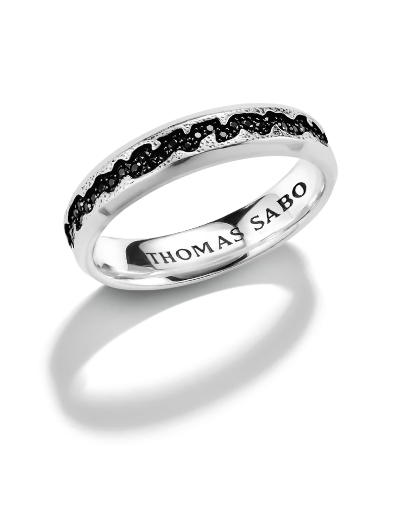 Thomas Sabo Herren Bandring mit schwarzen Zirkonia-Steinen Silber, Sterlingsilber Schwarz