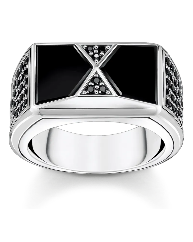 Thomas Sabo Herren Ring mit schwarzem Onyx und schwarzen Steinen Silber, 925 Sterlingsilber geschwärzt/ Achat/ Zirkonia Schwarz