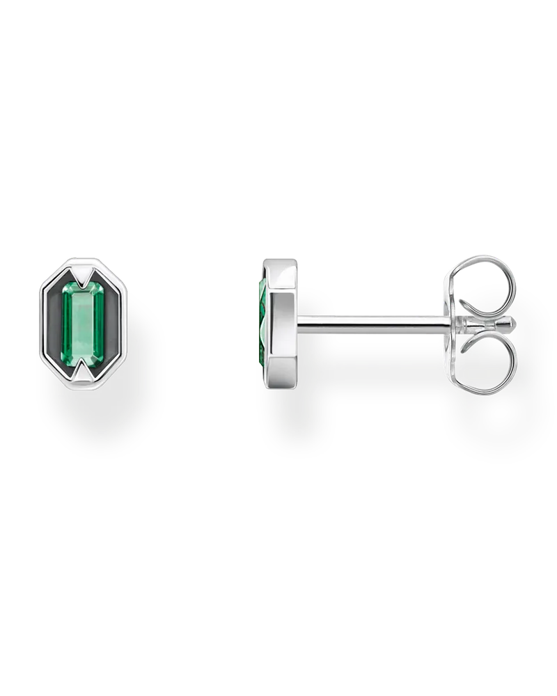 Thomas Sabo Herren Ohrstecker Krokodilaugen mit grünen Steinen Silber geschwärzt, Sterlingsilber Grün