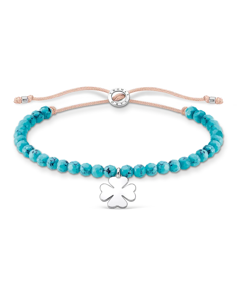 Thomas Sabo Damen Armband mit türkisen Beads und Kleeblatt Silber, Sterlingsilber, Charming Collection Beige