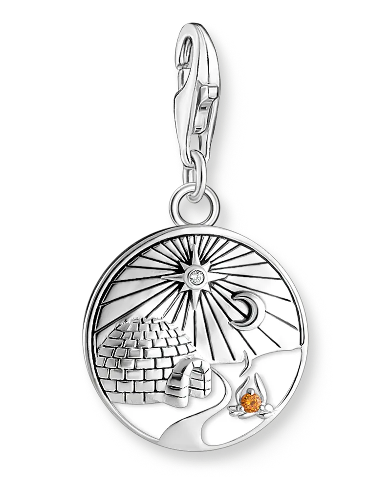 Thomas Sabo Damen Charm-Anhänger mit Iglu, Gravur und Steinbesatz Silber, 925 Sterlingsilber/ Kaltemail/ Glas-Keramik Stein/ Zirkonia, Charm Club Collection Blau