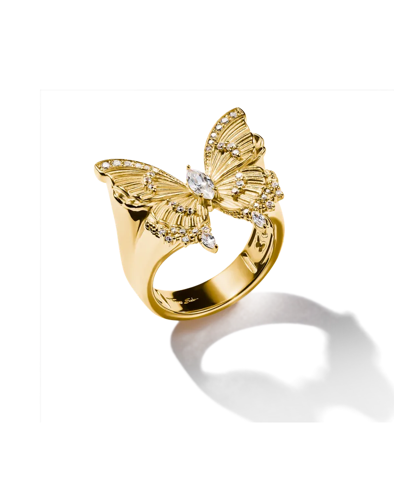 Thomas Sabo Damen Cocktailring Schmetterling Butterfly Paradise mit Steinen vergoldet, Sterlingsilber Gelbgold vergoldet Gelbgoldfarben