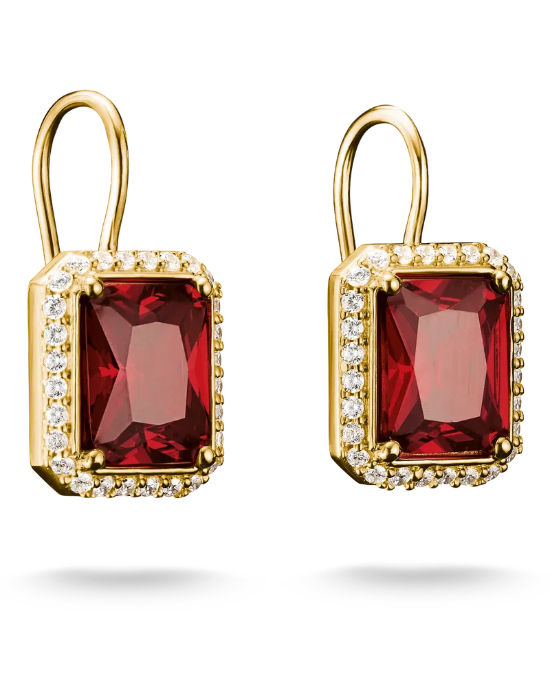 Thomas Sabo Damen Ohrringe Rote Achteckige Steine 18k Vergoldung, Sterlingsilber Gelbgold vergoldet Gelbgoldfarben