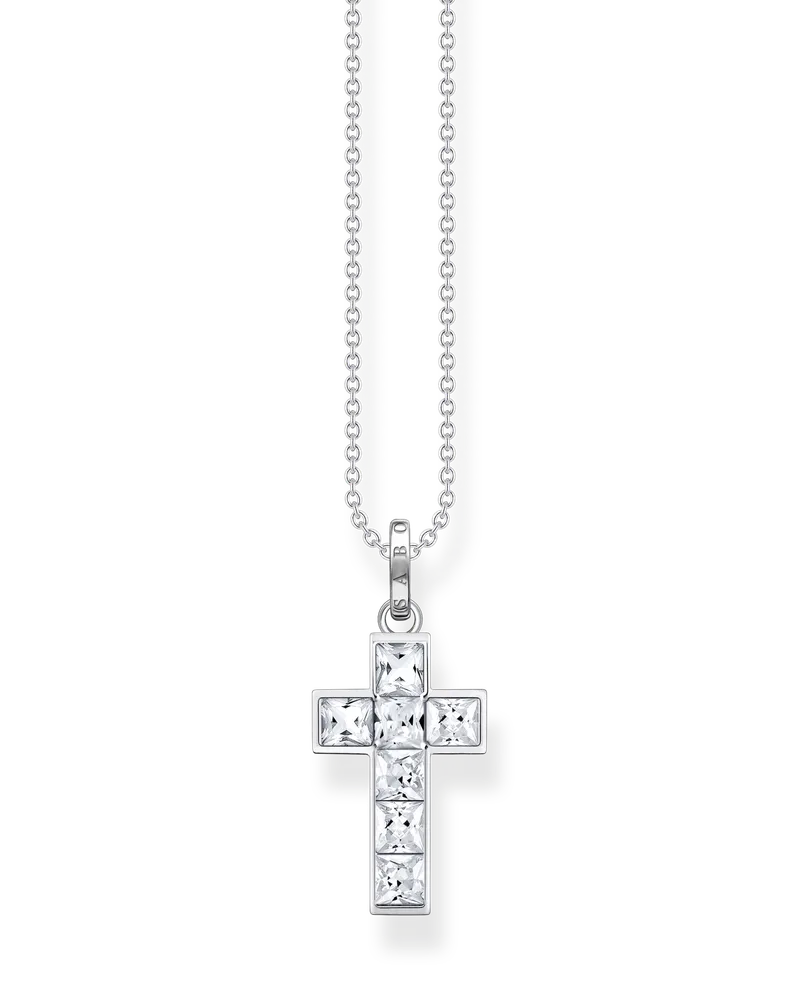 Thomas Sabo Kette Kreuz mit weißen Steinen Silber Silberfarben