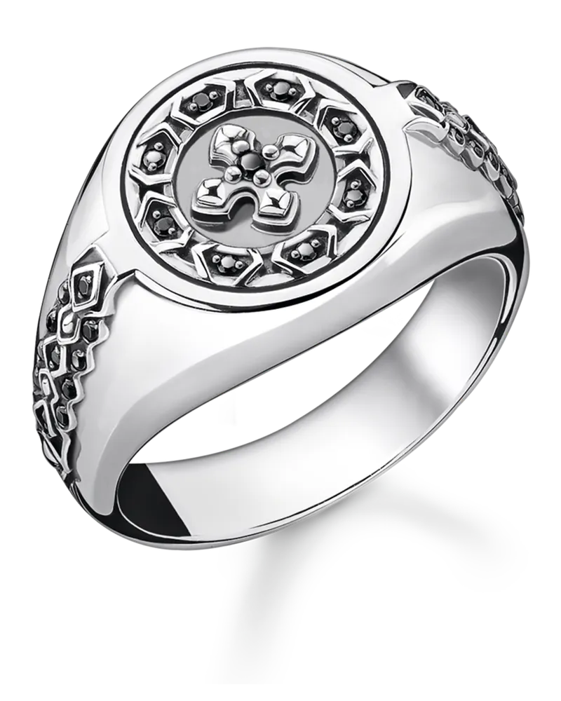 Thomas Sabo Herren Ring Kreuz schwarze Steine, Sterlingsilber Schwarz