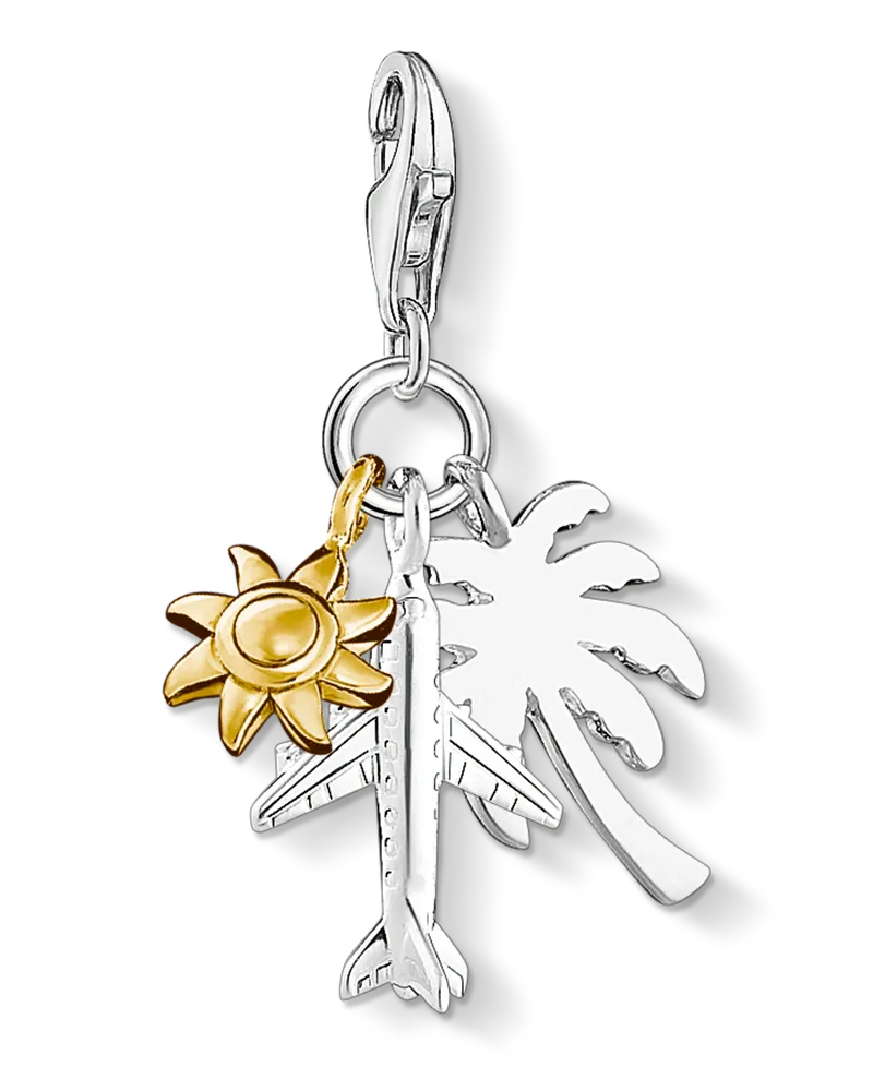 Thomas Sabo Damen Charm-Anhänger Palme, Sonne, Flugzeug, Sterlingsilber Gelbgold vergoldet, Charm Club Collection Gelbgoldfarben