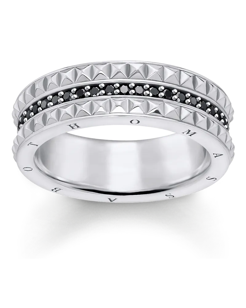 Thomas Sabo Herren Ring schwarze Nieten, Sterlingsilber Schwarz