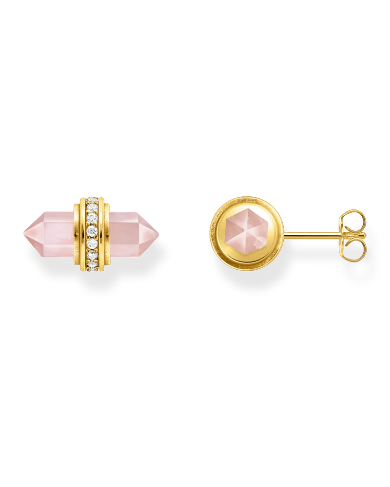 Thomas Sabo Damen Ohrstecker mit rosa Onyx Kristall vergoldet, Sterlingsilber Gelbgold vergoldet Gelbgoldfarben