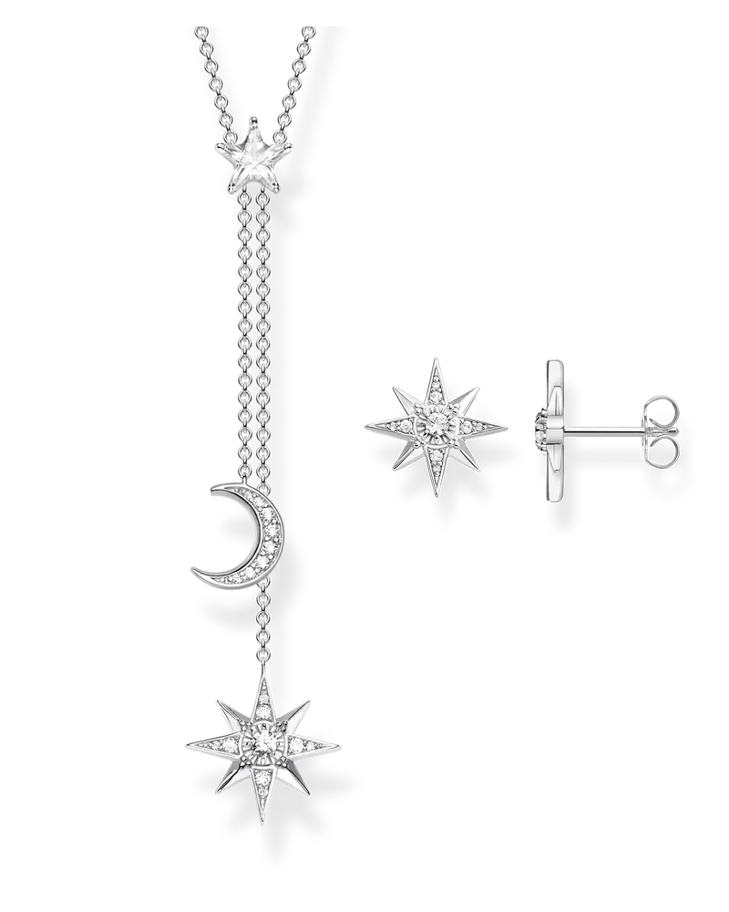 Thomas Sabo Herren Set Mond und Sterne mit weißen Steinen silber 