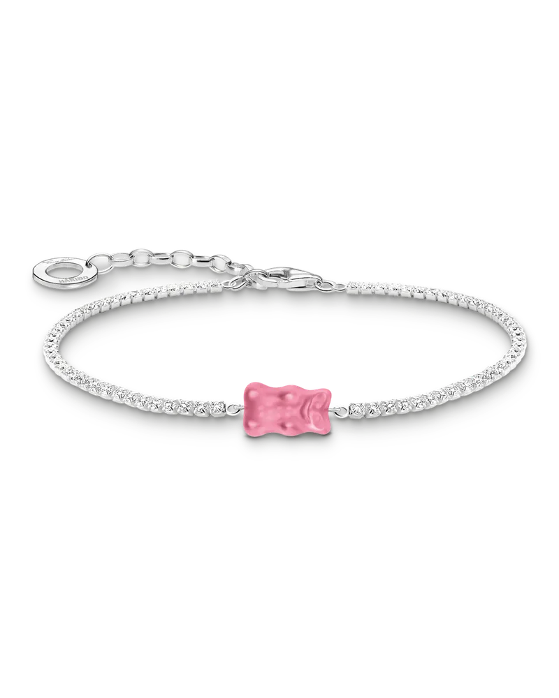 Thomas Sabo Damen Armband mit pinkfarbenem Goldbären und Steinen Silber, Sterlingsilber / Glas, Charming Collection Pink