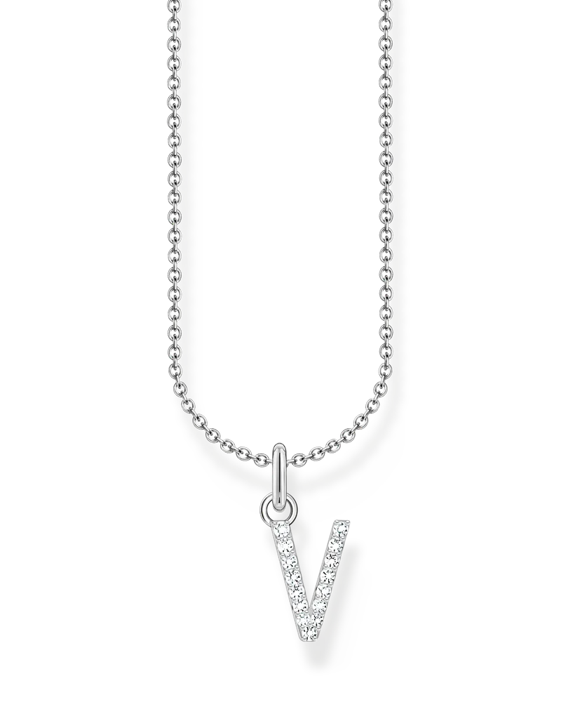 Thomas Sabo Damen Kette mit Buchstaben-Anhänger V Silber, Sterlingsilber, Charming Collection Silberfarben