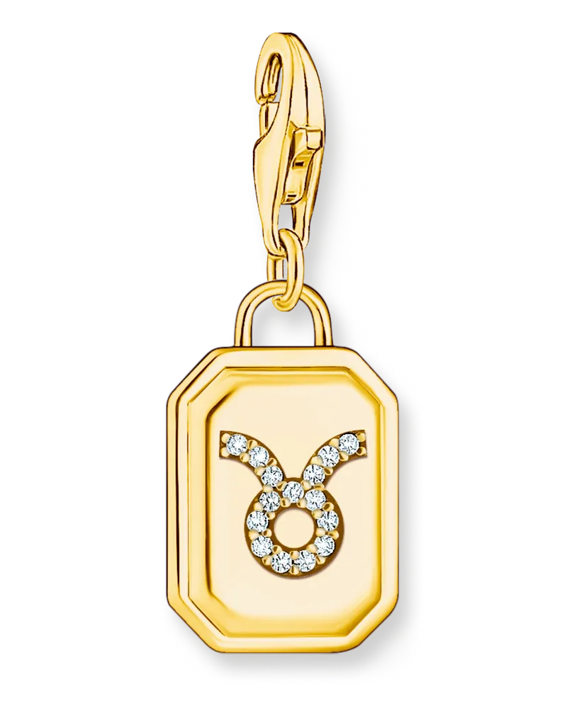 Thomas Sabo Damen Charm-Anhänger Sternzeichen Stier mit Steinen vergoldet, Sterlingsilber Gelbgold vergoldet, Charm Club Collection Gelbgoldfarben
