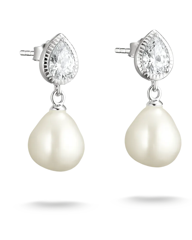 Thomas Sabo Damen Ohrringe Perle mit weißem Zirkonia in Tropfenform, Sterlingsilber Silberfarben