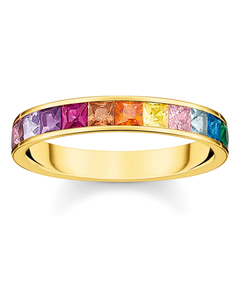 Thomas Sabo Damen Ring bunte Steine gold, Sterlingsilber Gelbgold vergoldet Braun