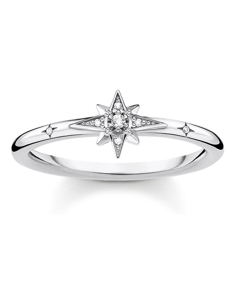 Thomas Sabo Damen Ring Stern mit Steinen silber, Sterlingsilber, Charming Collection Silberfarben