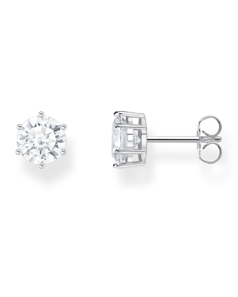 Thomas Sabo Damen Ohrstecker mit großem, weißem Stein Silber, Sterlingsilber Silberfarben