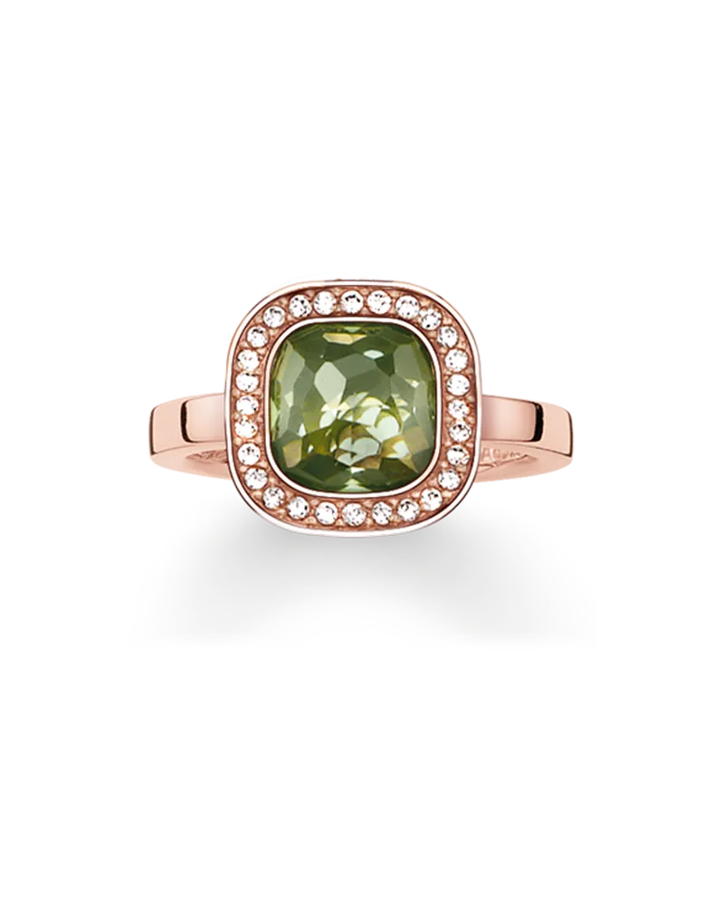 Thomas Sabo Damen Solitärring grüner Cosmo, Sterlingsilber Roségold vergoldet Grün