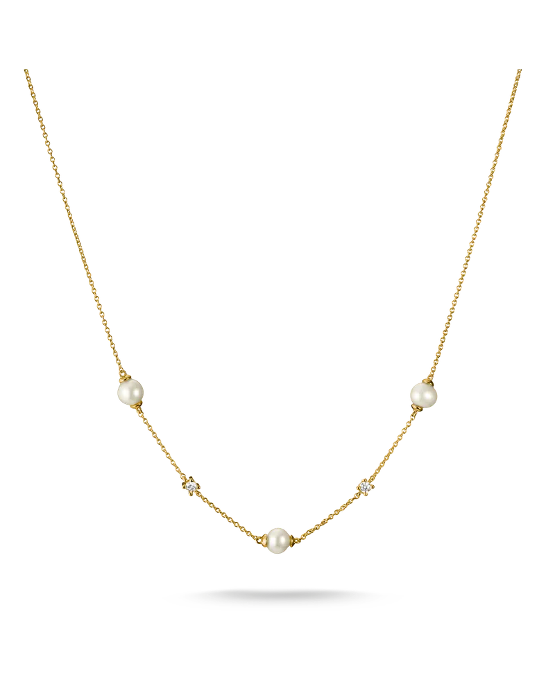Thomas Sabo Damen Kette mit Perlen und weißem Zirkonia, M01, Charming Collection Gelbgoldfarben
