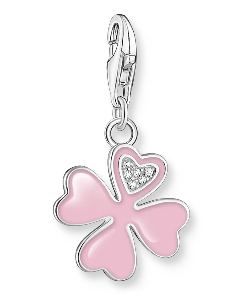 Thomas Sabo Damen Charm-Anhänger pinkes Kleeblatt mit weißen Steinen Silber, Sterlingsilber, Charm Club Collection Pink